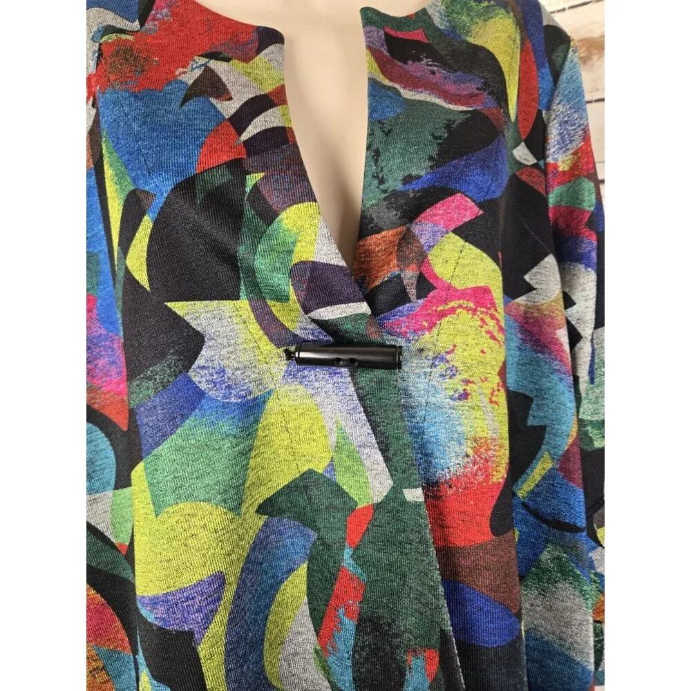 Ali Miles Colorful Jacket Cardigan PXL Artsy Bell Sleeve Swing Womens Abstract - Picture 3 of 8